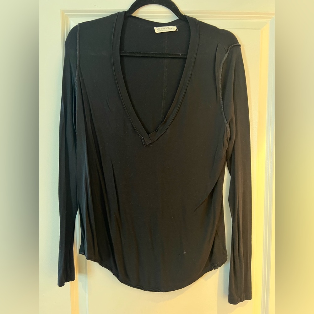 Free People Black V-Neck Long Sleeve Women's Top